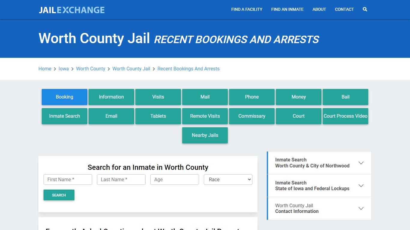 Worth County Jail IA Recent Arrests and Bookings - Jail Exchange