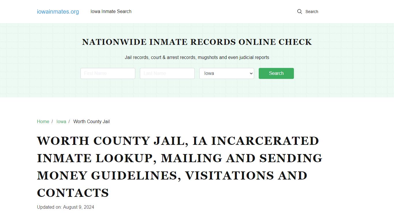 Worth County Jail, IA: Find an Inmate, Visitation & Contact Info